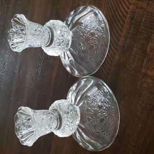Vintage Fenton Daisy and Button Clear Glass Candle Holders (set of 2)